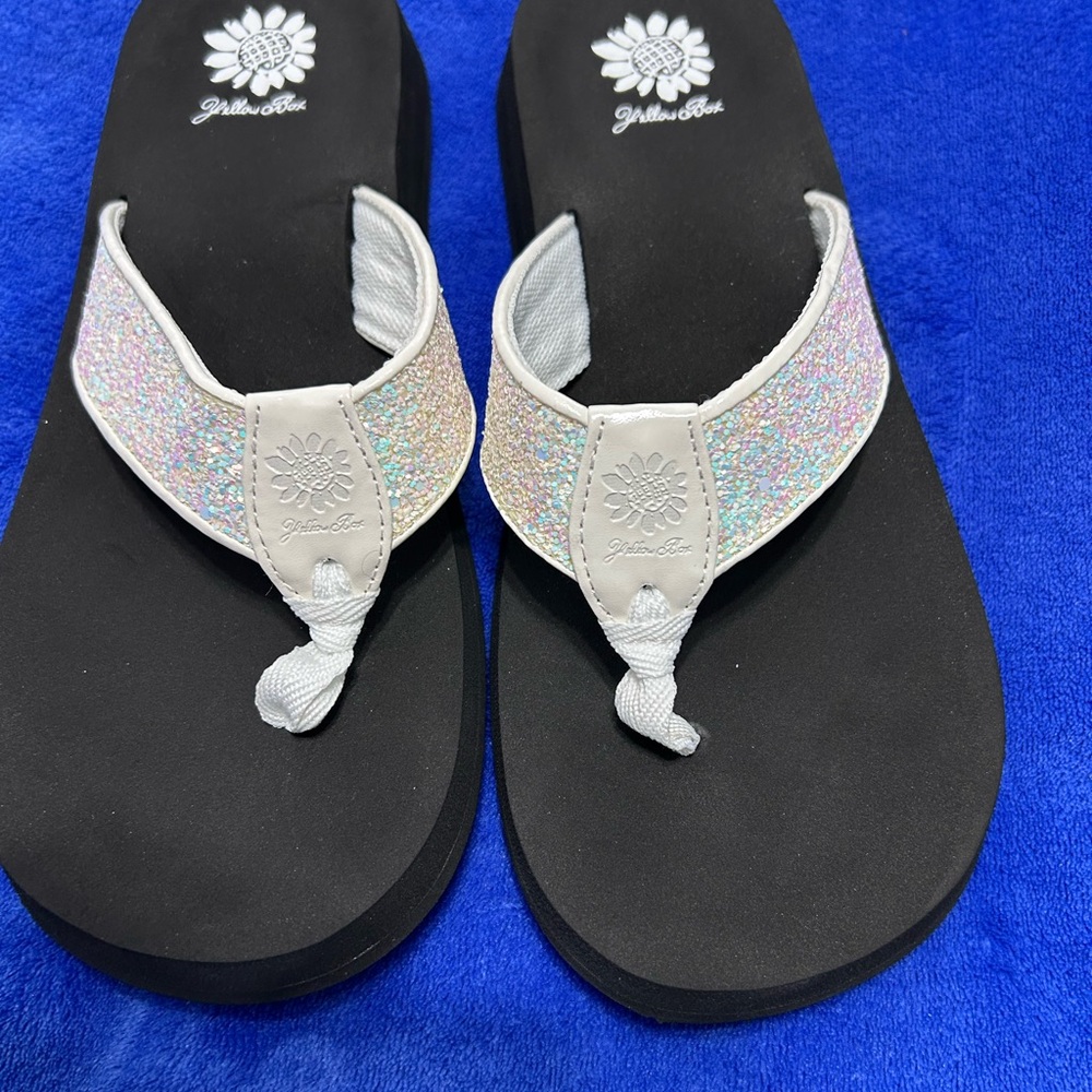 Yellow Box Black Sandals with Glitter Straps
